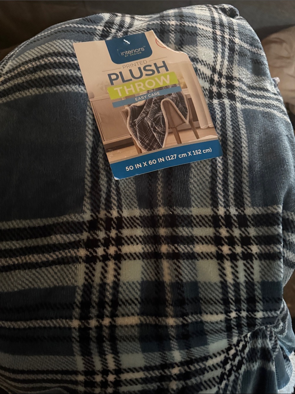 Interiors Plush Blue Plaid Throw Blanket - Soft Cozy Throw